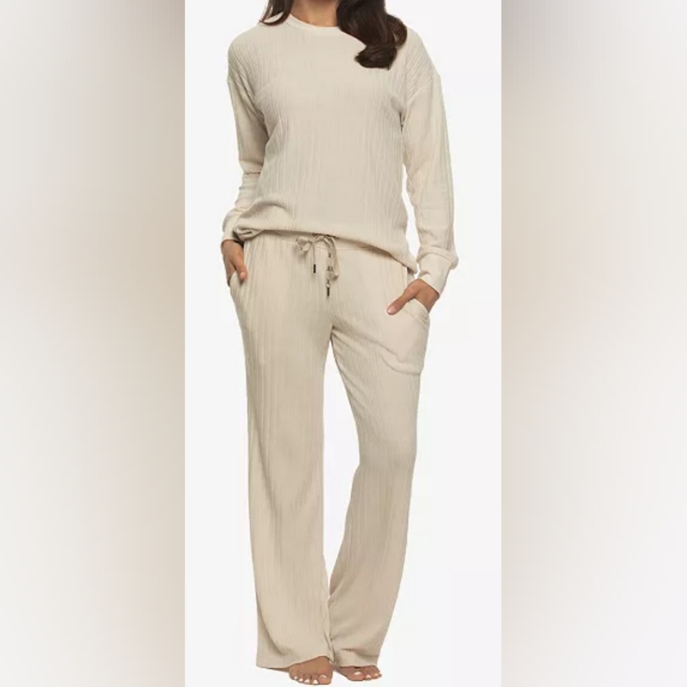 Felina Women's Regular Serena Crew Neck Pullover Brushed Rib Lounge Set